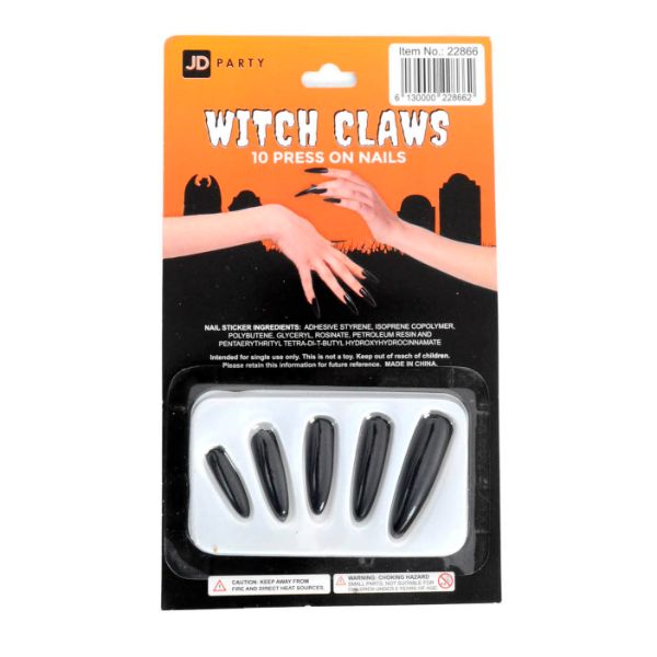 10 Pack Black Press On Fingertips Witch Nails The Base Warehouse