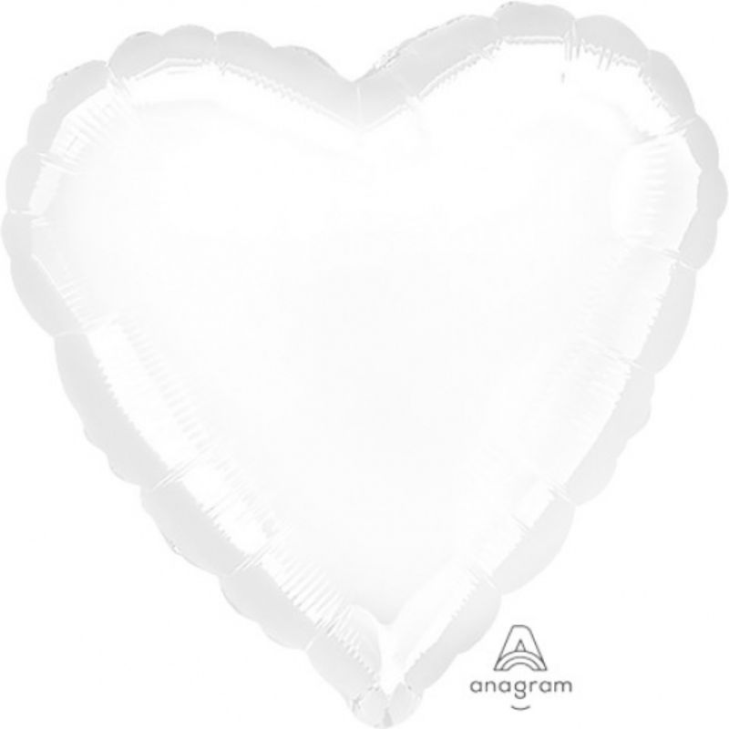Metallic White Heart Foil Balloon - 45cm
