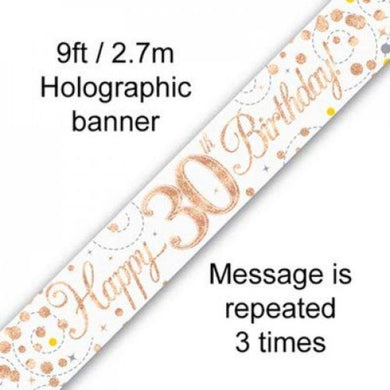 Sparkling Fizz Rose Gold 30th Birthday Banner - 2.7m - The Base Warehouse