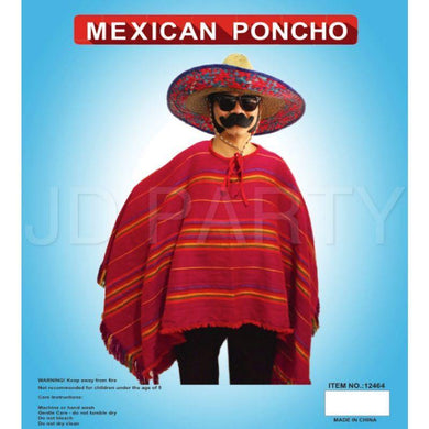 Red Thin Rainbow Stripe Adult Mexican Poncho - The Base Warehouse