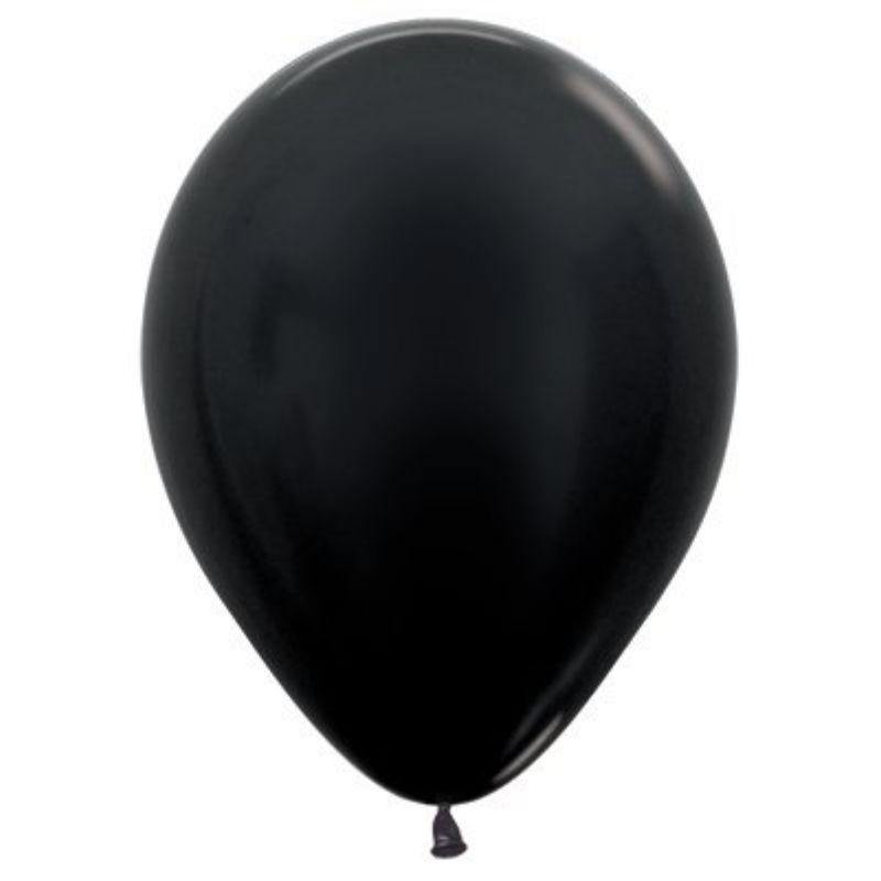 50 Pack Metallic Black Latex Balloons - 12cm - The Base Warehouse