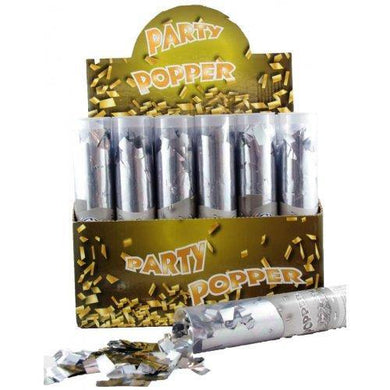 Silver Confetti Twist Poppers - 20cm - The Base Warehouse