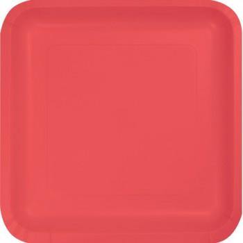 18 Pack Coral Square Dinner Plates Paper - 23cm - The Base Warehouse