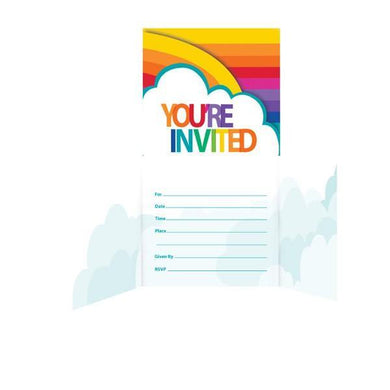 8 Pack Rainbow Invitations Youre Invited - The Base Warehouse