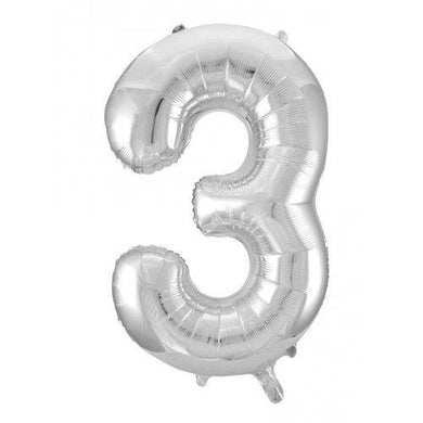 Silver Decrotex Number 3 Foil Balloon - 86cm - The Base Warehouse