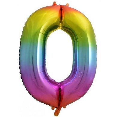 Rainbow Splash Decrotex Number 0 Foil Balloon - 86cm - The Base Warehouse