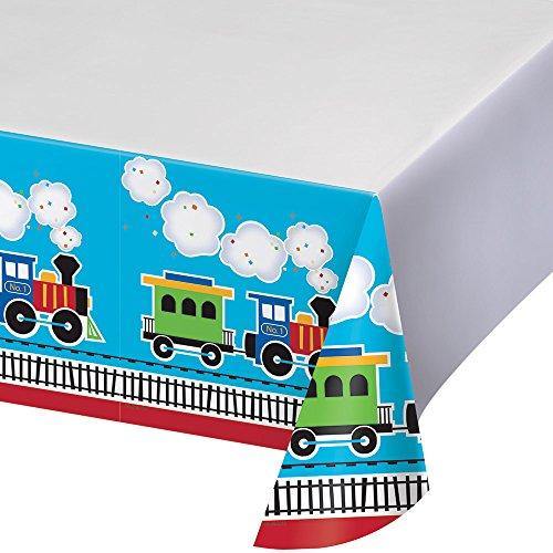 All Aboard Train Plastic Table Cover - 137cm x 259cm - The Base Warehouse