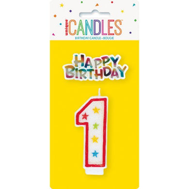 Numeral Candle With Happy Birthday Cake Topper - 1 - The Base Warehouse