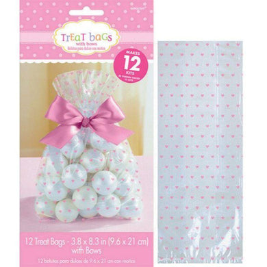 12 Pack Baby Shower Pink Cello Treat Bags - The Base Warehouse