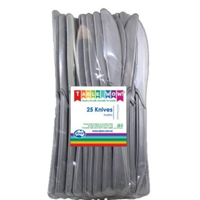 25 Pack Silver Plastic Knives - 19cm - The Base Warehouse