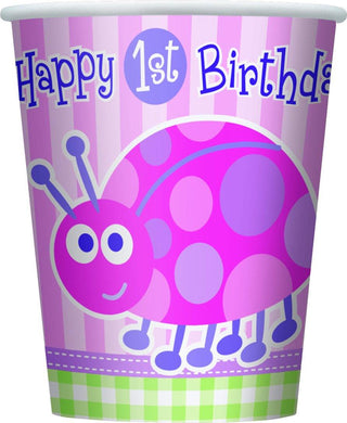 8 Pack 1st Birthday Ladybug Paper Cups - 270ml - The Base Warehouse