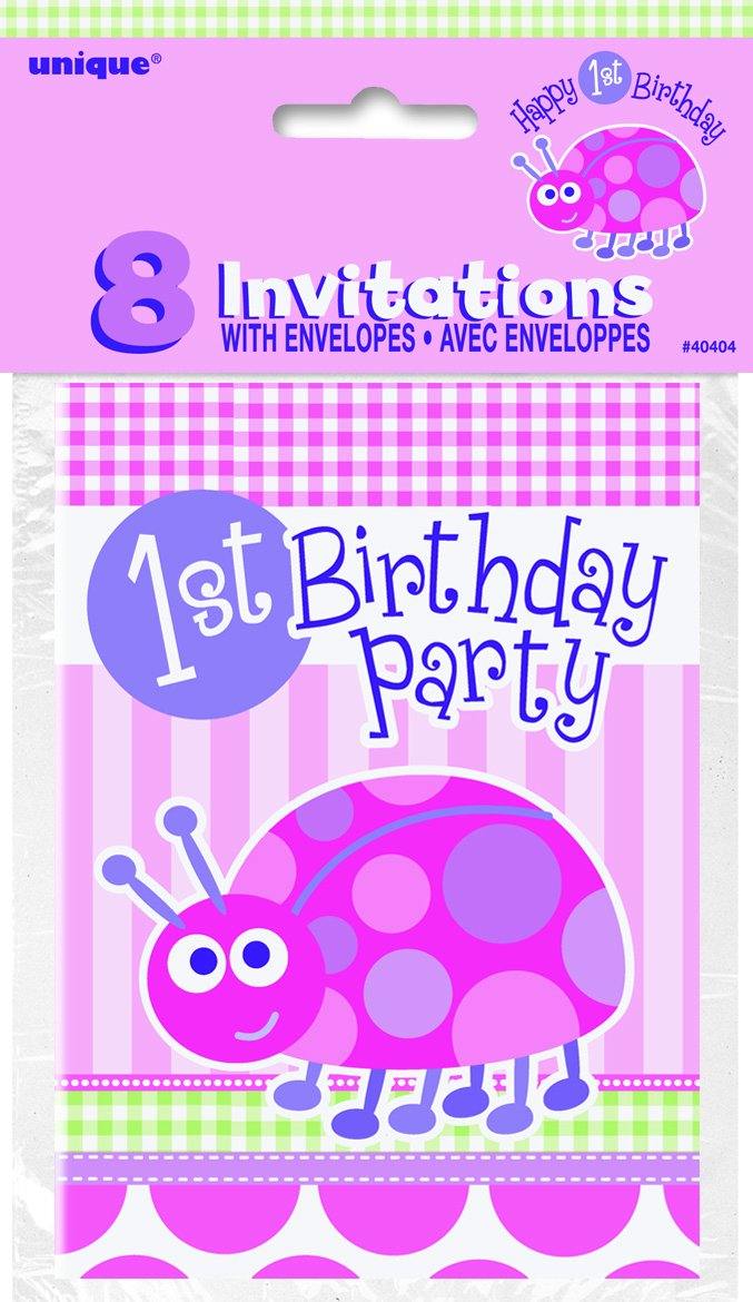 8 Pack 1st Birthday Ladybug Invitations - The Base Warehouse