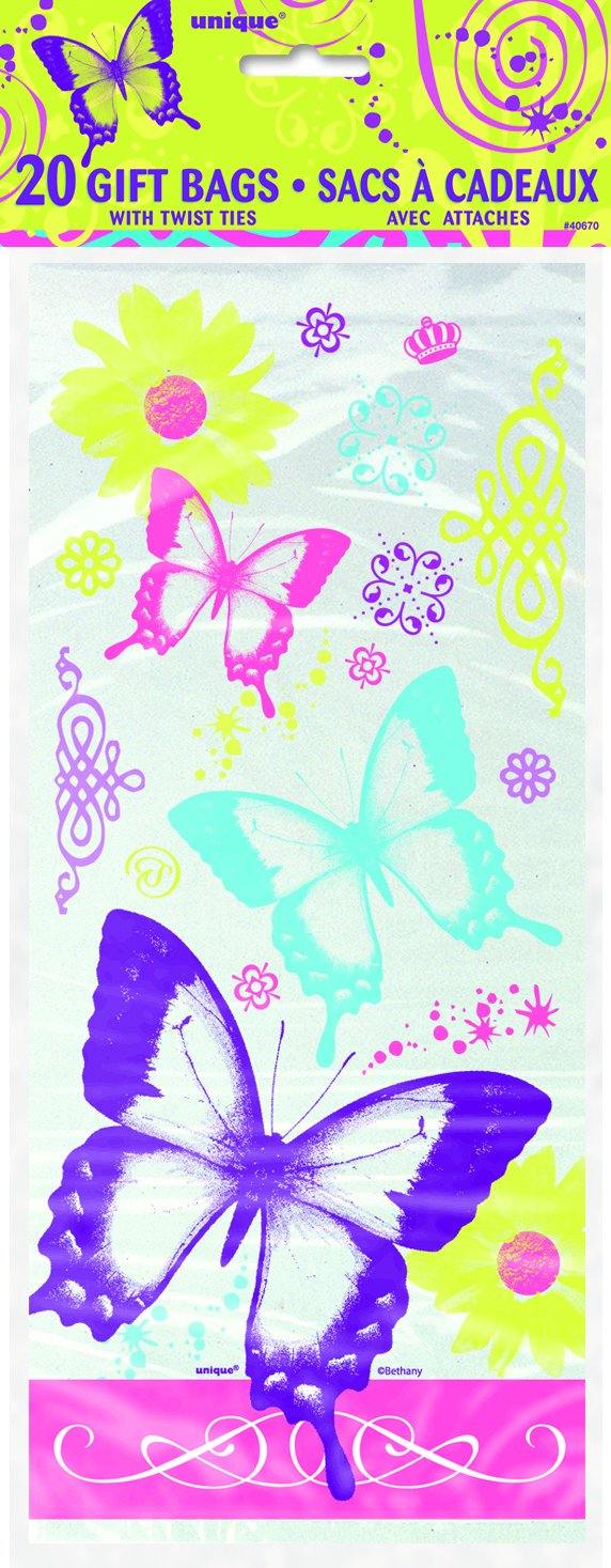 20 Pack Butterfly Chic Cello Bags - 12.5cm W x 28cm H - The Base Warehouse
