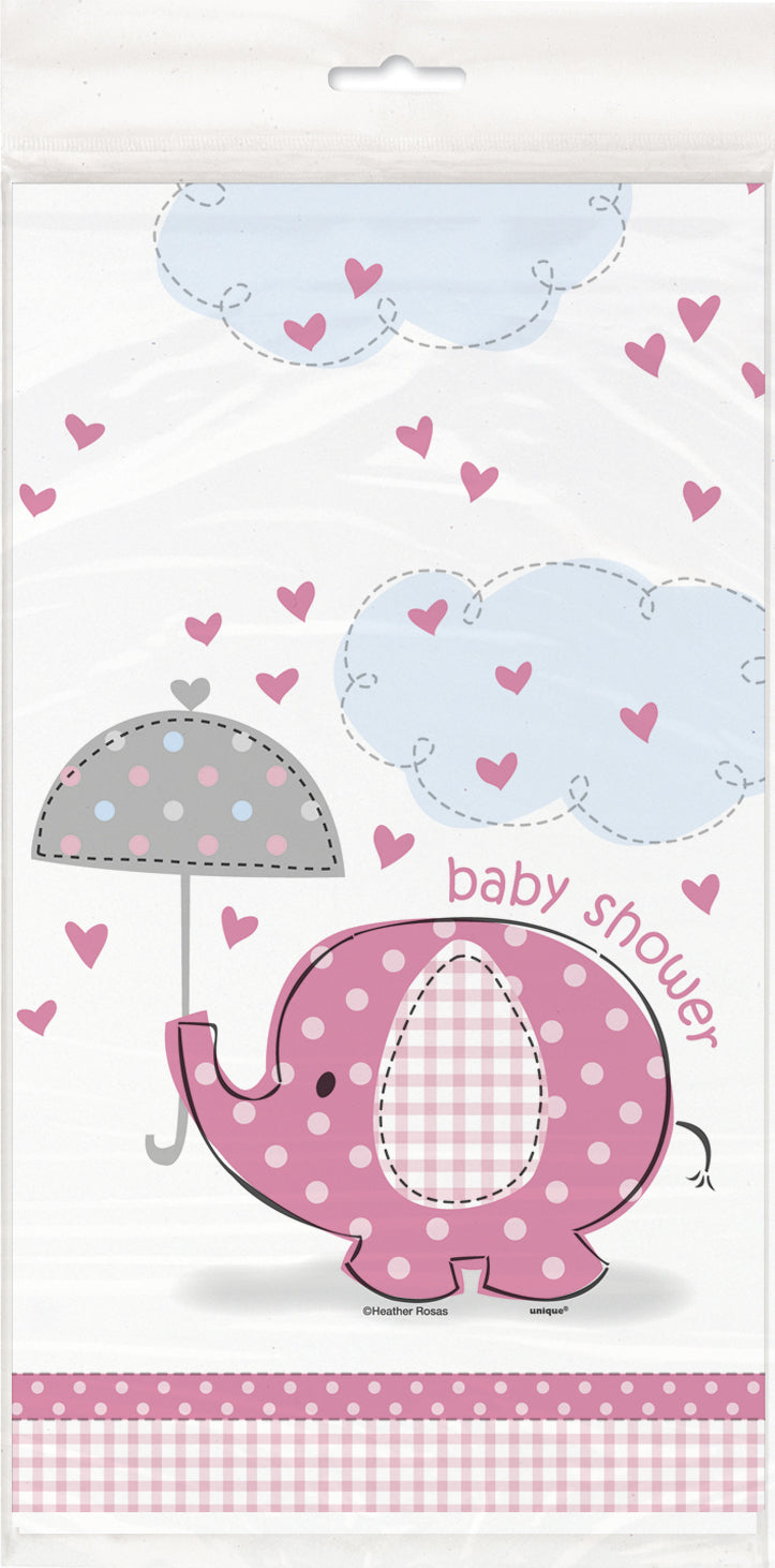 Pink Umbrellaphants Baby Shower Plastic Tablecover - 137cm x 213cm