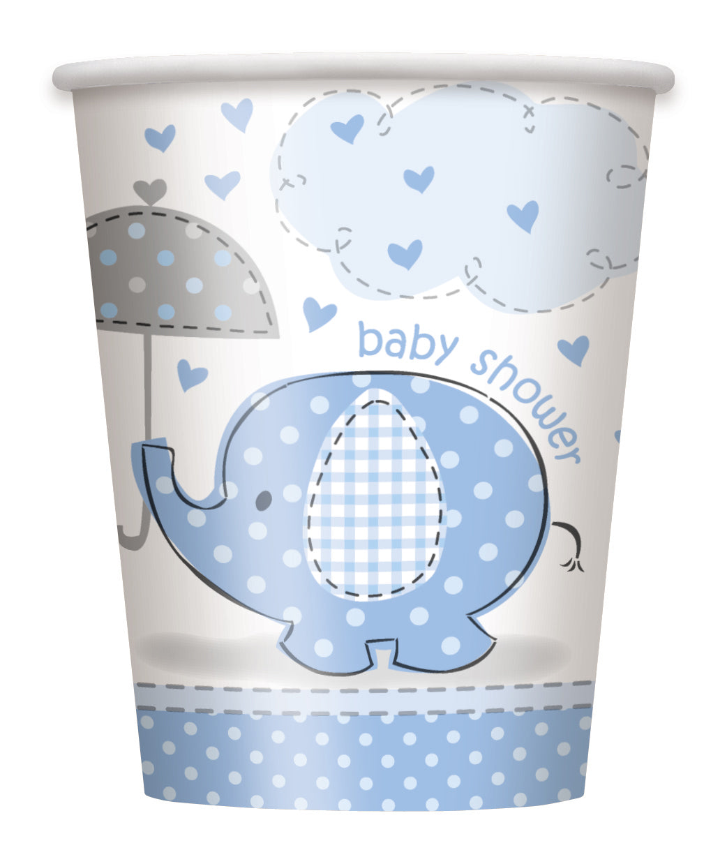 8 Pack Blue Umbrellaphants Baby Shower Paper Cups - 270ml