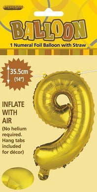 Gold Number 9 Foil Balloon - 35cm - The Base Warehouse