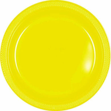 20 Pack Yellow Sunshine Round Plastic Plates - Small - The Base Warehouse