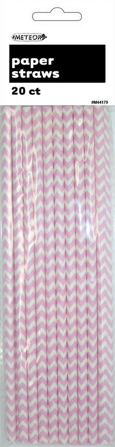 20 Pack Lovely Pink Chevron Paper Straws - The Base Warehouse