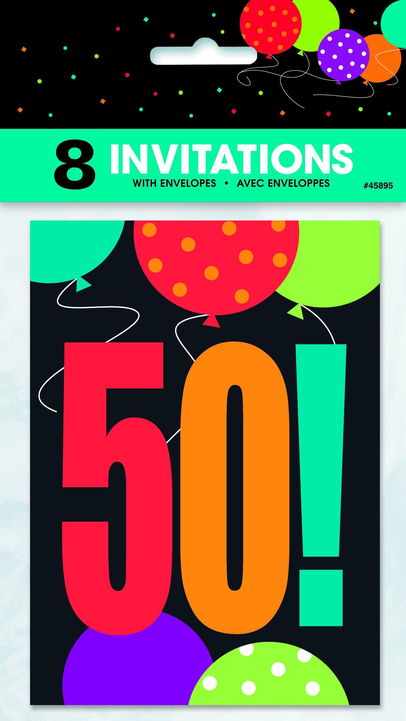 8 Pack 50! Birthday Cheer Invitations - The Base Warehouse