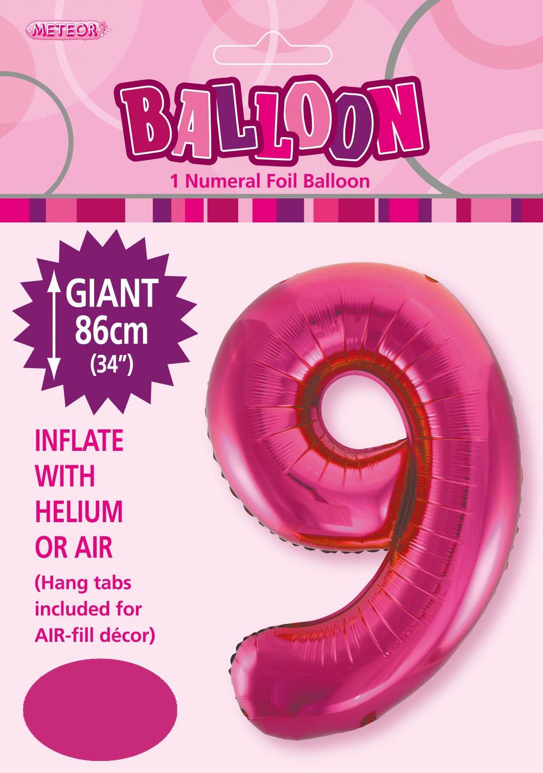 Hot Pink Numeral 9 Foil Balloon - 86cm - The Base Warehouse