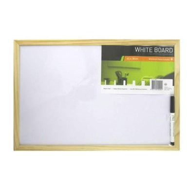Wooden Frame Whiteboard with Marker - 45cm x 30cm - The Base Warehouse