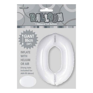 White Number 0 Foil Balloon - 86cm - The Base Warehouse