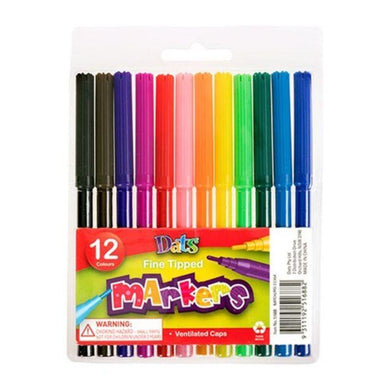 12 Pack Fine Tip Colour Markers - The Base Warehouse
