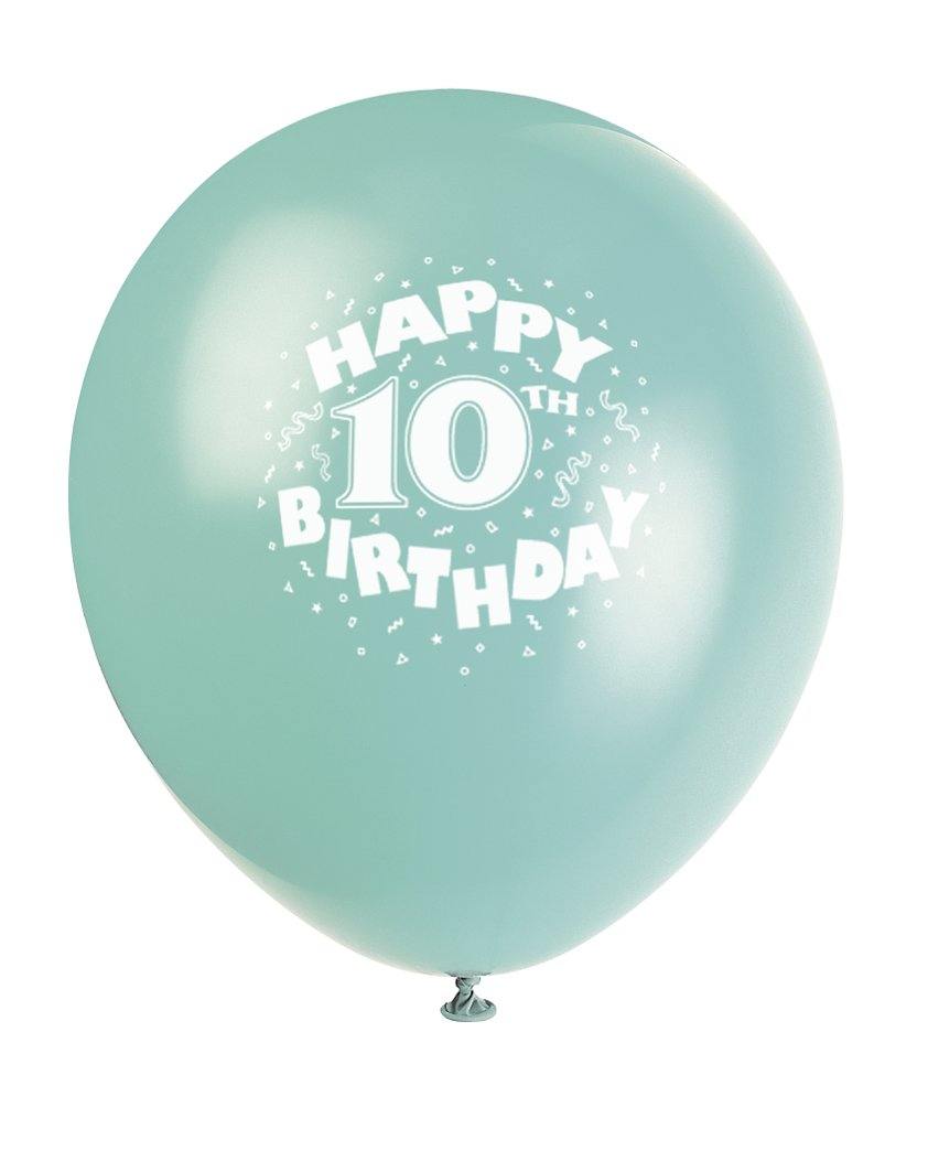 6 Pack Assorted Colours Happy 10th Birthday Latex Balloons - 30cm - The Base Warehouse
