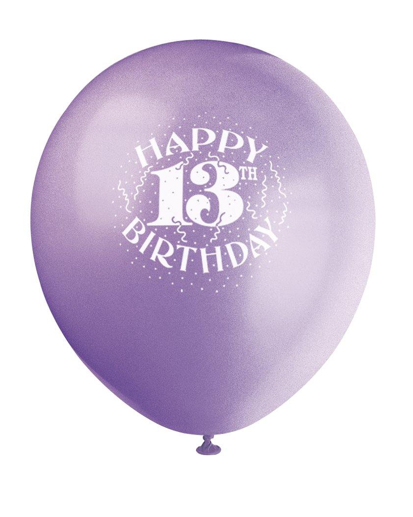 6 Pack Assorted Colours Happy 13th Birthday Latex Balloons - 30cm - The Base Warehouse