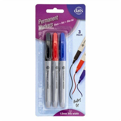 3 Pack Mixed Colour Permanent Markers - The Base Warehouse