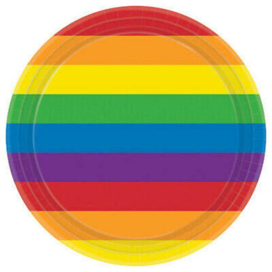 8 Pack Rainbow Round Paper Plates - 17cm - The Base Warehouse