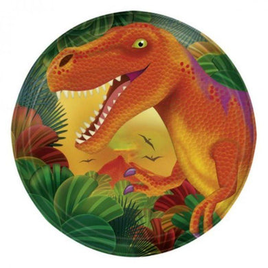 8 Pack Prehistoric Party Round Paper Plates - 17cm - The Base Warehouse