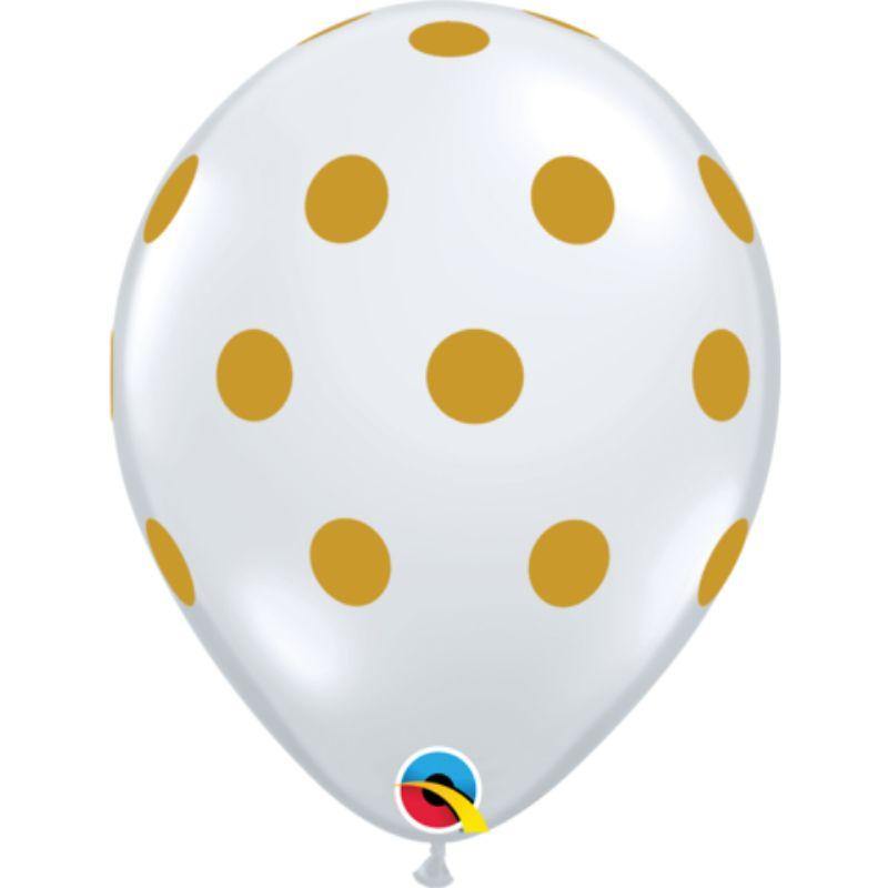 Diamond Clear Big Gold Polka Dots Latex Balloon - 28cm - The Base Warehouse