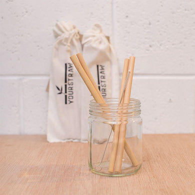 6 Pack Bamboo Straws with Brush - 20cm - The Base Warehouse