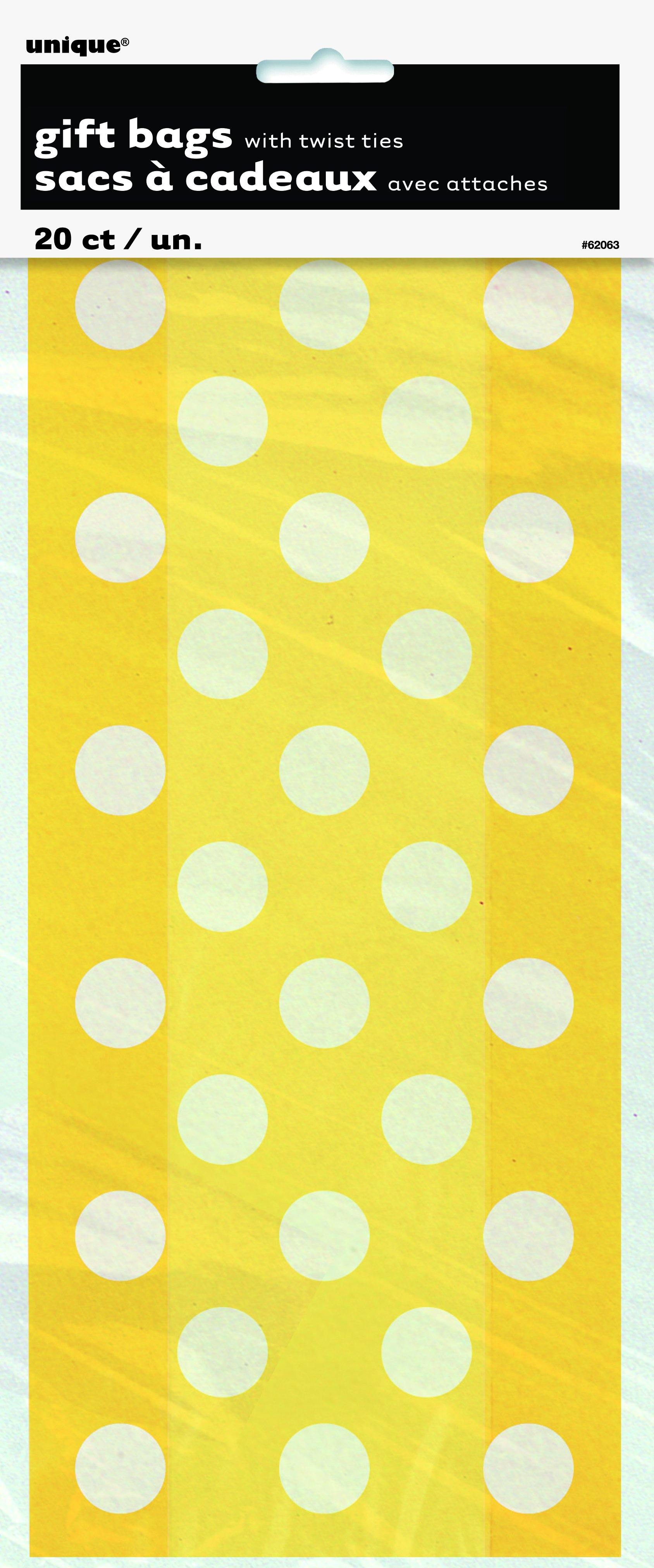 20 Pack Sunflower Yellow Dots Cello Bags - 12.5cm W x 28cm H - The Base Warehouse