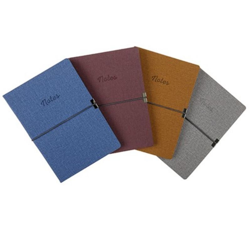A5 Notebook with Fabric Look PU Cover & Elastic - 160pg