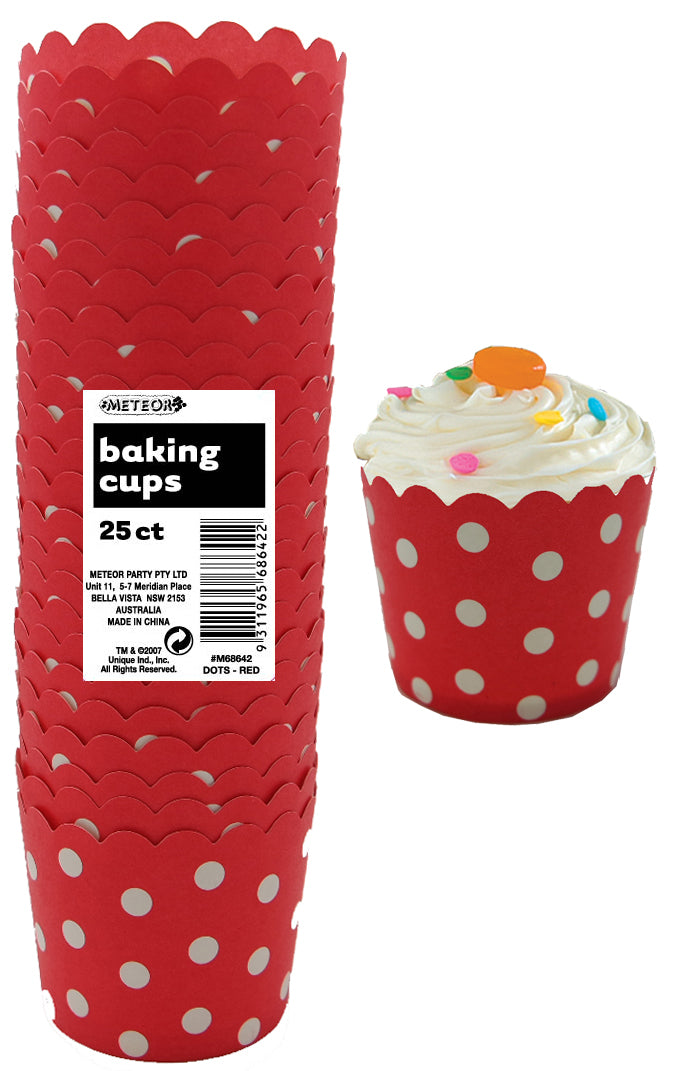 25 Pack Ruby Red Dots Paper Baking Cups