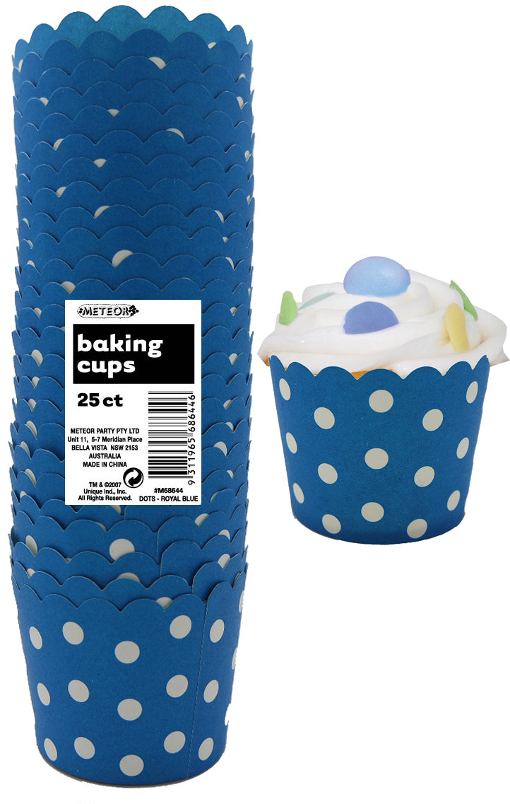 25 Pack Royal Blue Dots Paper Baking Cups