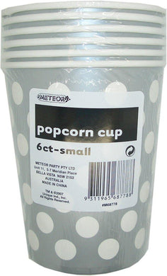 6 Pack Silver Dots Paper Popcorn Cups 945ml - 14cm x 11.5cm - The Base Warehouse