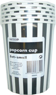 6 Pack Midnight Black Stripes Paper Popcorn Cups 945ml - 14cm x 11.5cm - The Base Warehouse