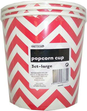 3 Pack Ruby Red Chevron Paper Popcorn Cups 2.5L - 16cm x 18cm - The Base Warehouse