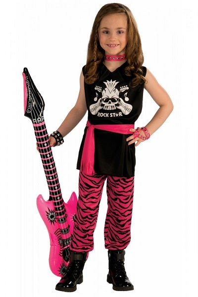 Girls 1980s Pink & Black Rock Star Chick Costume - Large