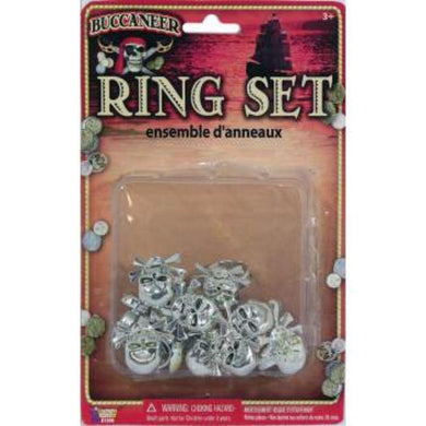 12 Pack Pirate Silver Skull Rings - The Base Warehouse