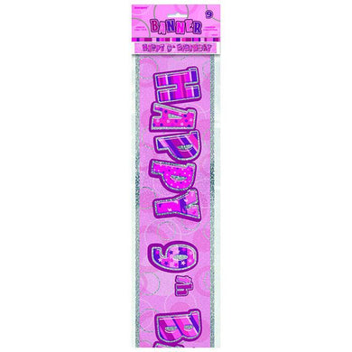 Glitz Pink Happy 9th Birthday Foil Banner - 3.6m - The Base Warehouse