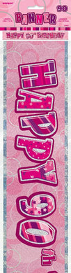 Glitz Pink Happy 90th Birthday Foil Banner - 3.6m - The Base Warehouse