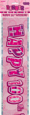 Glitz Pink Happy 100th Birthday Foil Banner - 3.6m - The Base Warehouse