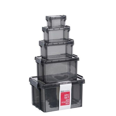 5 Pack Charcoal Mini Stacker Box Set - The Base Warehouse