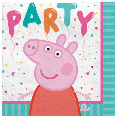 16 Pack Peppa Pig Confetti Party Beverage Napkins - 25cm x 25cm - The Base Warehouse