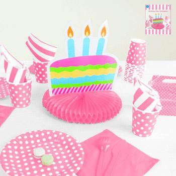 Pink Birthday Cake Centrepiece 23.5cm x 23.5cm x 25.5cm - The Base Warehouse