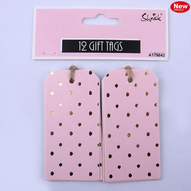 12 Pack Pink & Gold Dotty Gift Tags - The Base Warehouse